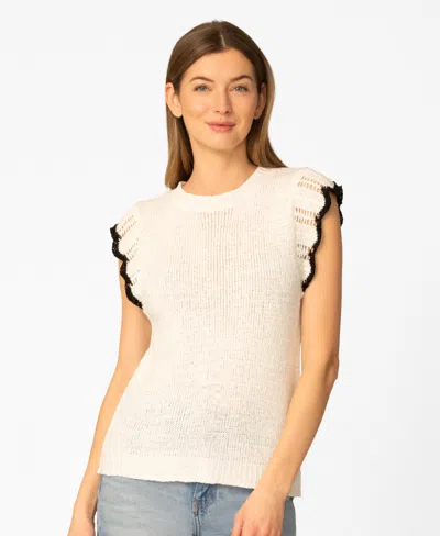 Melissa Paige Women's Scalloped-sleeve Crewneck Sweater Knit Top In Neutral