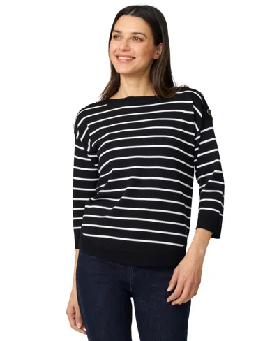 Melissa Paige Women's Striped Button-shoulder Boatneck 3/4-sleeve Sweater In Multi