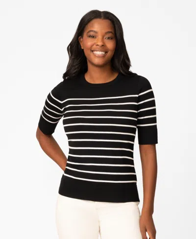 Melissa Paige Women's Striped Crew-neck Elbow-sleeve Sweater In Black