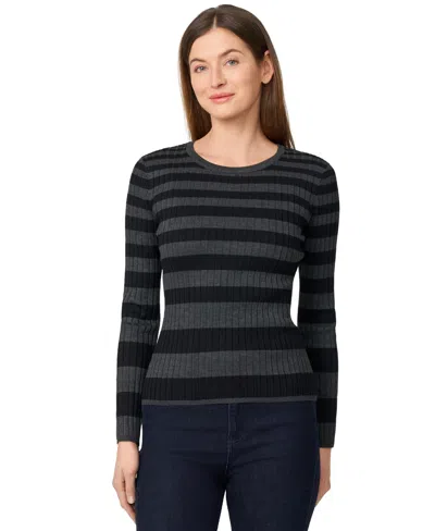 Melissa Paige Women's Striped Ribbed Crewneck Sweater In Black