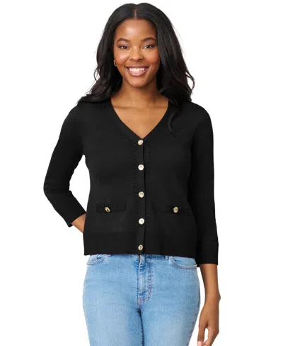 Melissa Paige Women's V-neck 3/4-sleeve Cardigan In Black