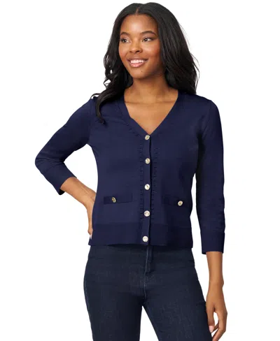 Melissa Paige Women's V-neck 3/4-sleeve Cardigan In Blue