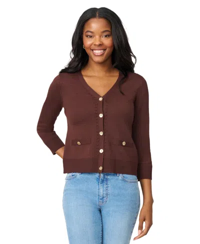 Melissa Paige Women's V-neck 3/4-sleeve Cardigan In Brown