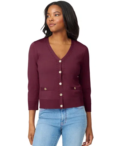 Melissa Paige Women's V-neck 3/4-sleeve Cardigan In Gray