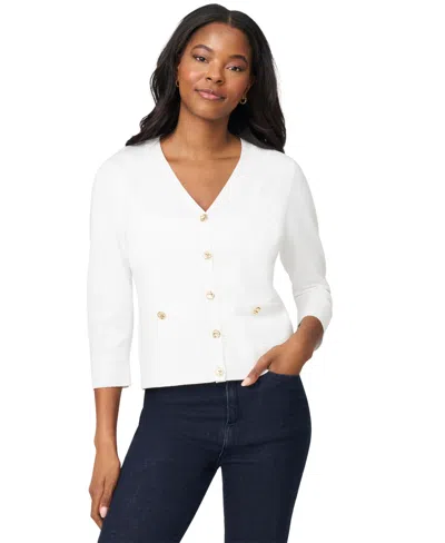 Melissa Paige Women's V-neck 3/4-sleeve Cardigan In White