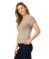 Melissa Paige Women's Button-back Short-sleeve Tape-yarn Sweater In Oxford Tan