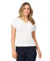 Melissa Paige Women's V-neck Short-sleeve Tape-yarn Sweater In Snow White