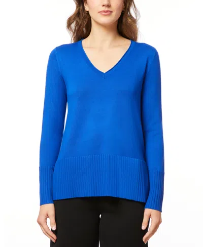 Melissa Paige Women's V-neck Wide-hem Wide-cuff Sweater In Blue