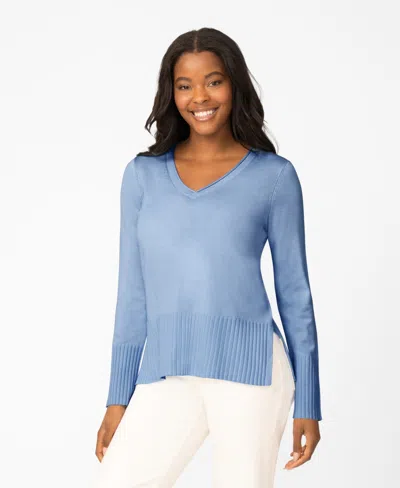 Melissa Paige Women's V-neck Wide-hem Wide-cuff Sweater In Blue