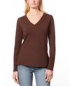 Melissa Paige Women's V-neck Wide-hem Wide-cuff Sweater In Brown