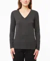 Melissa Paige Women's V-neck Wide-hem Wide-cuff Sweater In Charcoal Grey
