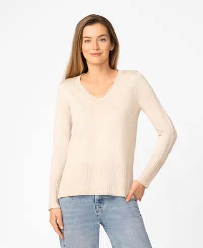 Melissa Paige Women's V-neck Wide-hem Wide-cuff Sweater In Neutral