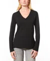 Melissa Paige Womens Wide Hem Slit V-neck Sweater In Jet Black