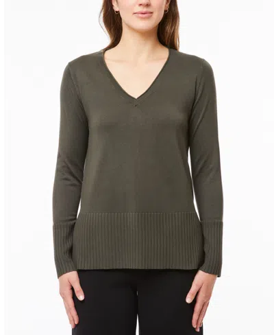 Melissa Paige Women's V-neck Wide-hem Wide-cuff Sweater In Olive