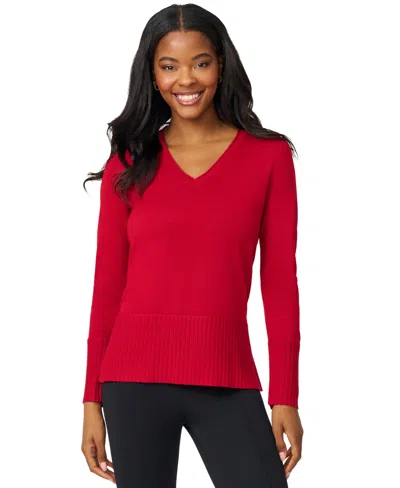 Melissa Paige Women's V-neck Wide-hem Wide-cuff Sweater In Red