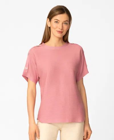 Melissa Paige Women's Vertical Rib Sweater Knit T-shirt In Pink