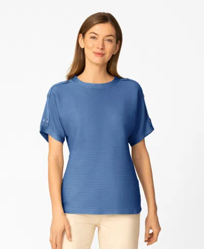 Melissa Paige Women's Vertical Rib Sweater Knit T-shirt In Blue