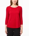 Melissa Paige Women's Wave-knit Scoop Neck 3/4-sleeve Sweater In Red