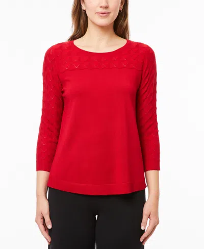 Melissa Paige Women's Wave-knit Scoop Neck 3/4-sleeve Sweater In Red