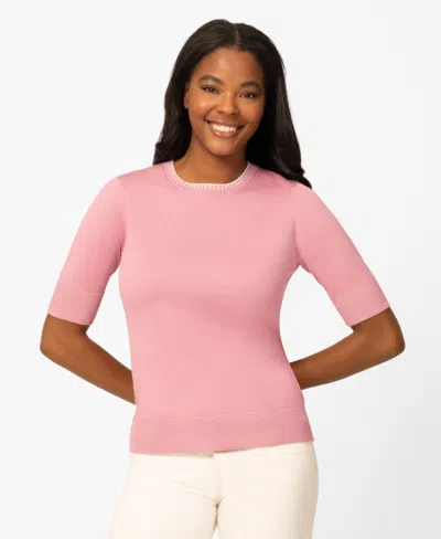 Melissa Paige Women's Whip Stitch Elbow-sleeve Sweater In Pink