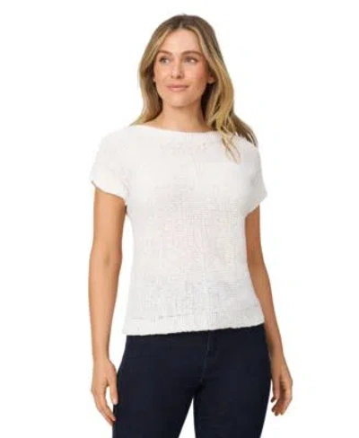 Melissa Paige Womens Button Back Short Sleeve Tape Yarn Sweater In Yellow
