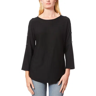 Melissa Paige Womens Button Knit Pullover Sweater In Black
