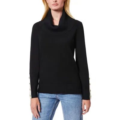 Melissa Paige Womens Button Viscose Pullover Sweater In Jet Black