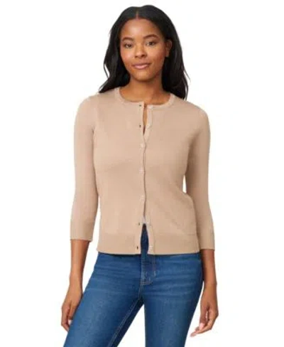Melissa Paige Womens Crewneck Button Front Cardigan In Neutral