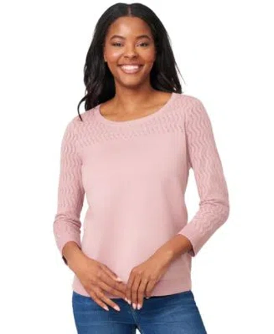 Melissa Paige Womens Crewneck Pointelle 3 4 Sleeve Lightweight Sweater Pxs Xl In Pink