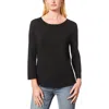 Melissa Paige Petite Crewneck Rib-knit Long-sleeve Sweater In Black