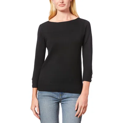 Melissa Paige Womens Ribbed Knit Pullover Sweater In Black