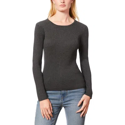 Melissa Paige Womens Ribbed Scoop Neck Pullover Sweater In Charcoal Grey