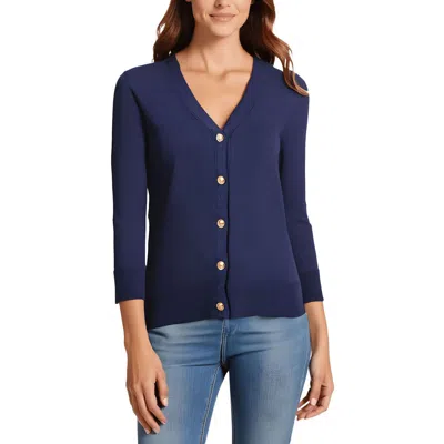 Melissa Paige Womens Ribbed Trim Knit Cardigan Sweater In Blue