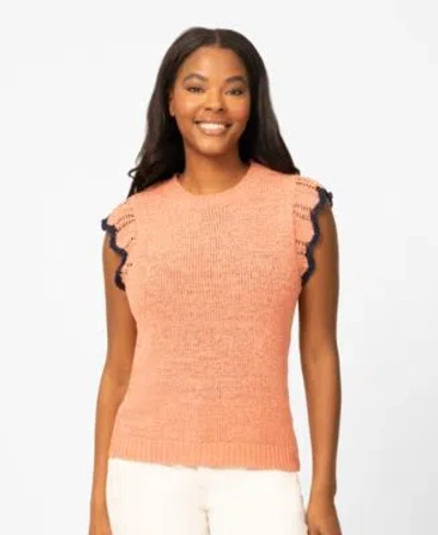 Melissa Paige Womens Scalloped Sleeve Crewneck Sweater Knit Top In Brown