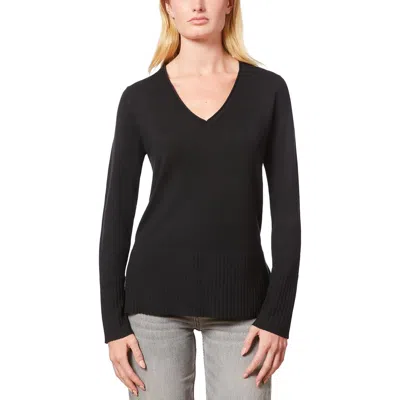 Melissa Paige Womens Wide Hem Slit V-neck Sweater In Jet Black