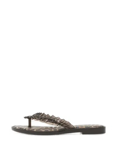 Melissa Ruffled Leopard-print Flip Flops In Brown