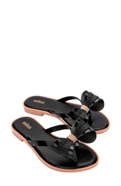 Melissa Women's Flip Flop Slim Bow Detail Thong Sandals In Beige/black