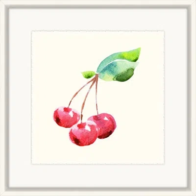 Melissa Van Hise 'cherries' Framed Watercolor Painting Print In Green;pink