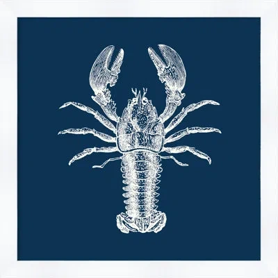 Melissa Van Hise 'lobster In Blue Reverse' Picture Frame Graphic Art Print On Paper In Blue;white