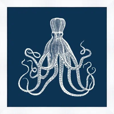 Melissa Van Hise 'octopus In Blue Reverse' Framed Graphic Art Print In Blue;white