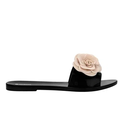 MELISSA WOMEN'S BABE PETALS FLAT SLIDES - BLACK, BEIGE