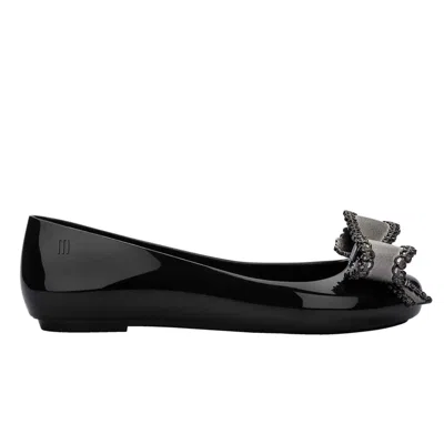 Melissa Women's Black / Grey Sweet Love Viii Ballet Flat - Black, Metallic Grey