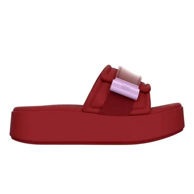 Melissa Women's Free Fuzzy Slide Platform - Red In Burgundy