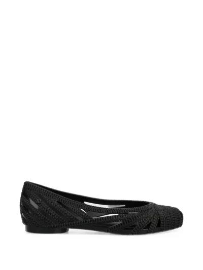 Melissa Woven-effect Ballet Flats In Black