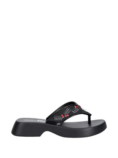 Melissa X Hello Kitty Flatform Sandals In Black
