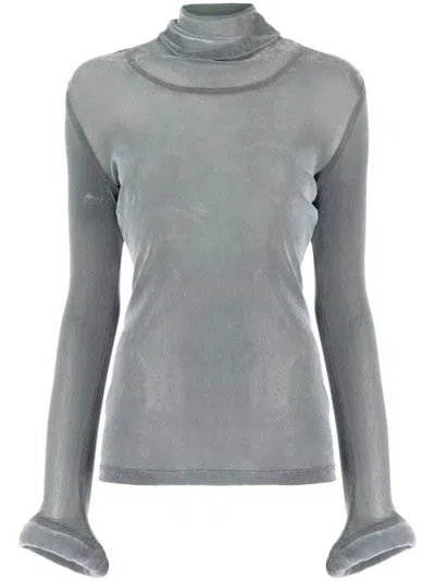 Melitta Baumeister Circle-cuff Sheer Top In Grau