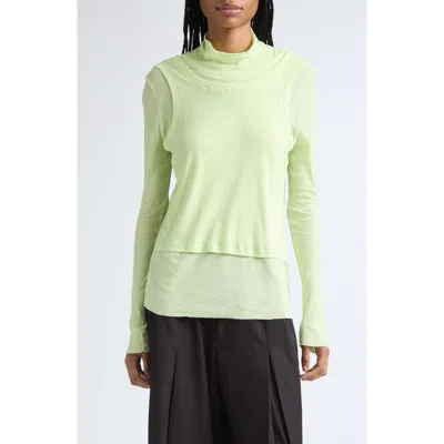 Melitta Baumeister Double Layer Cotton Turtleneck Top In Soft Lime