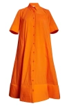 Melitta Baumeister Foam Bottom Midi Shirtdress In Orange Brushed Nylon