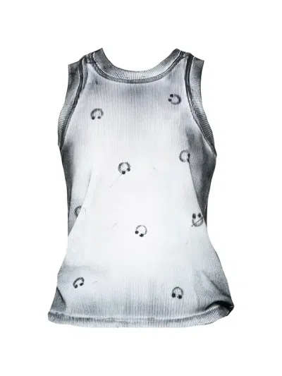 Melitta Baumeister Graphic-print Ribbed-knit Tank Top In White