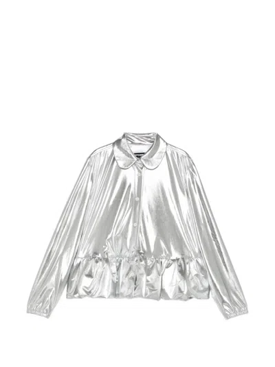 Melitta Baumeister Metallic Ruffled Shirt In Silver